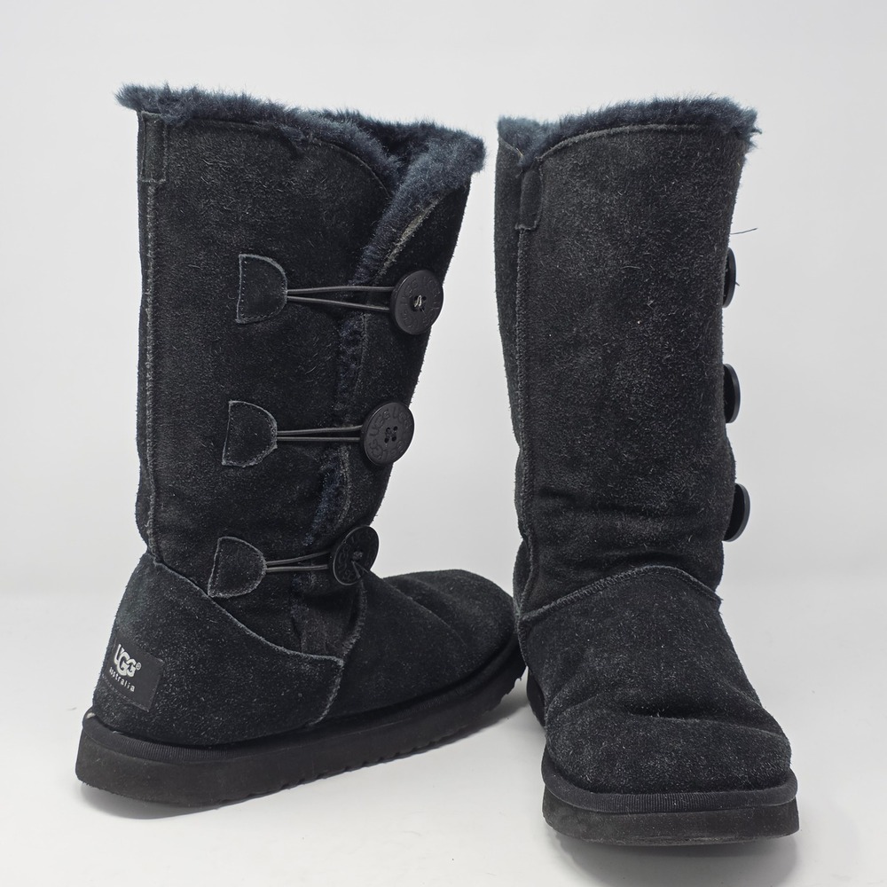 UGG Australia Classic Triple Bailey Button Black Suede Boots Womens 8
